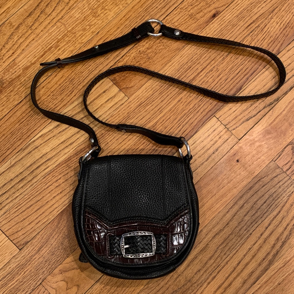 Brighton Mission Bay Flap Saddle Bag In Black And Brown Two Tone Leather Finish